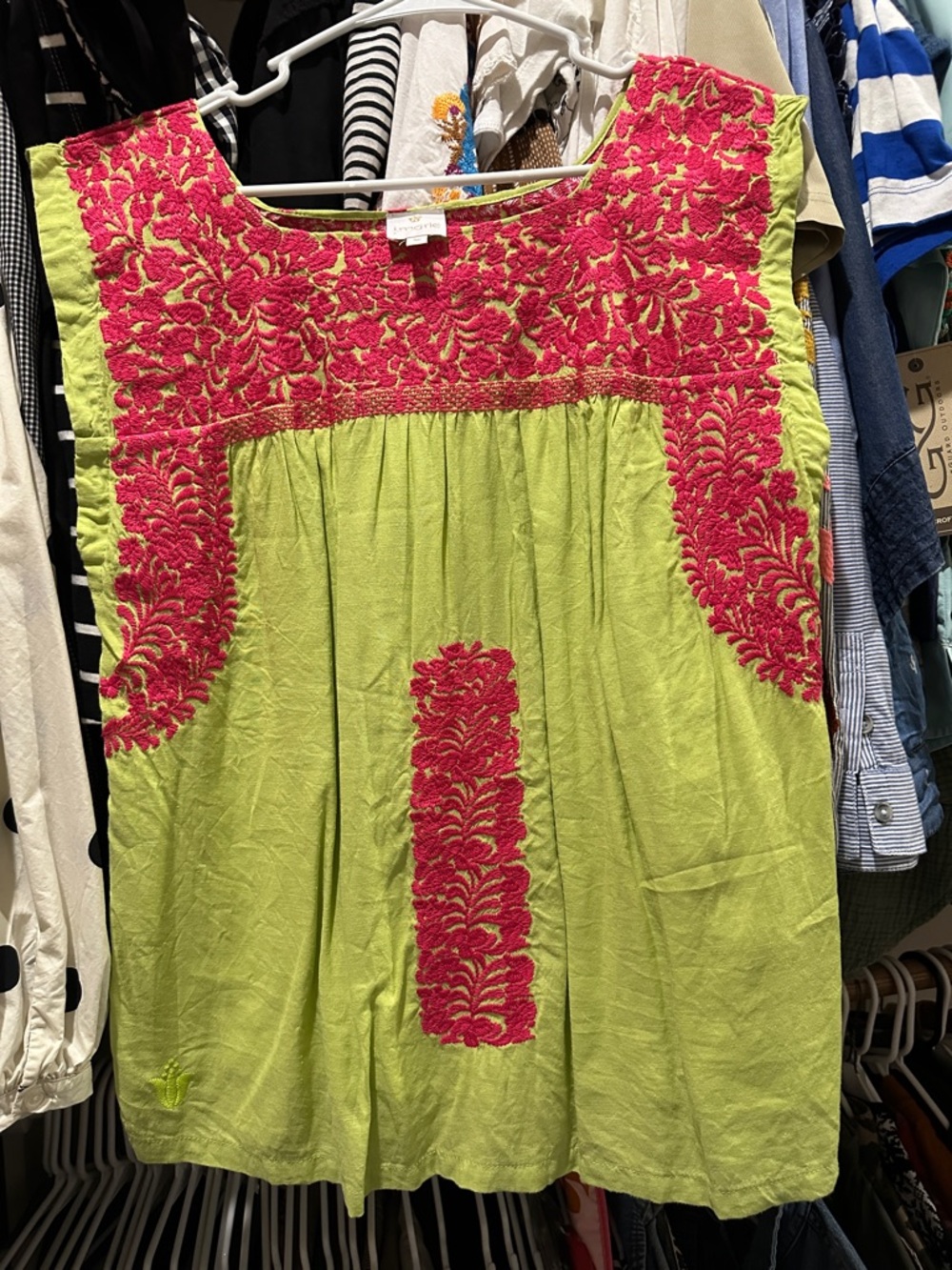 J. Marie Lime Green Tunic with Hot Pink Embroidery